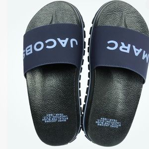 The Marc Jacobs Slides Navy Blue White Lettering Sandals. 11 so 41